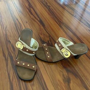 Onex Herked Sandals in Luggage Leather and Linen.